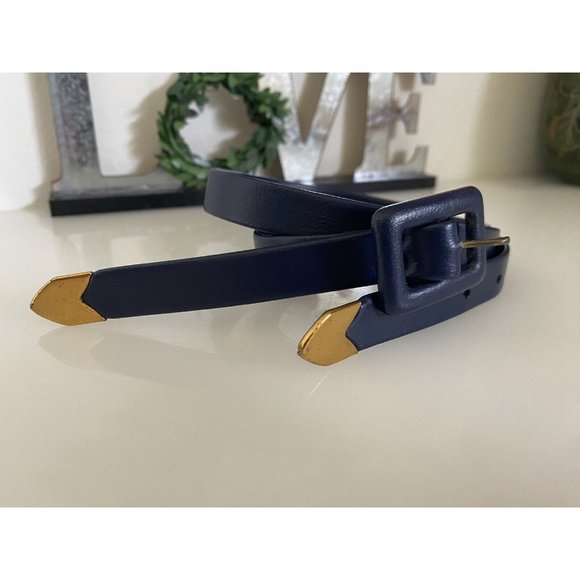 Womens Double Strands Belt Skinny Navy Blue Gold Tone Accent 29\